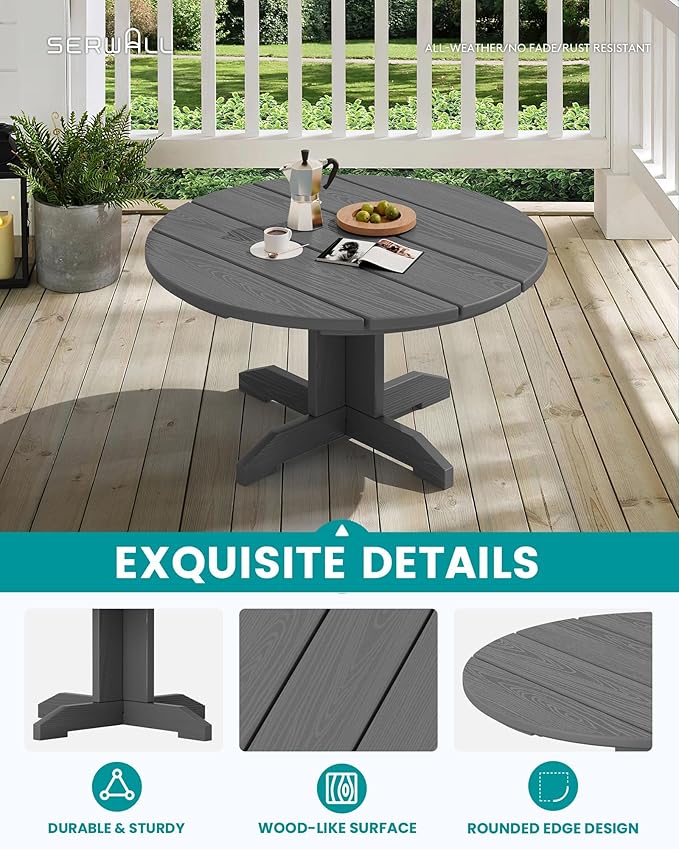 SERWALL Outdoor Round Coffee Table Set, 5-Piece Outdoor Coffee Table and Adirondack Chair with Cup Holders Gray