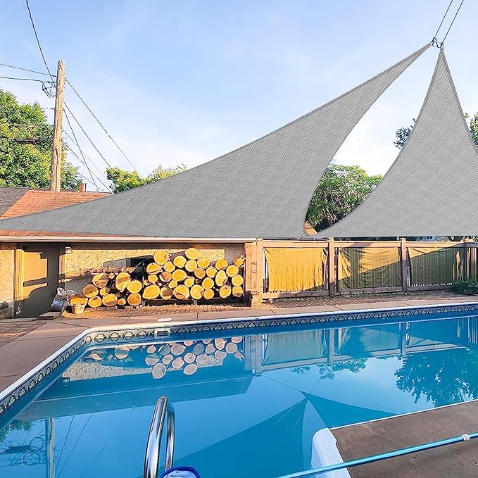 E&K Sunrise 23' x 23' x 23' Sun Shade Sail Triangle Canopy Shade Cover UV Block for Patio Backyard Garden Outdoor (Light Gray)
