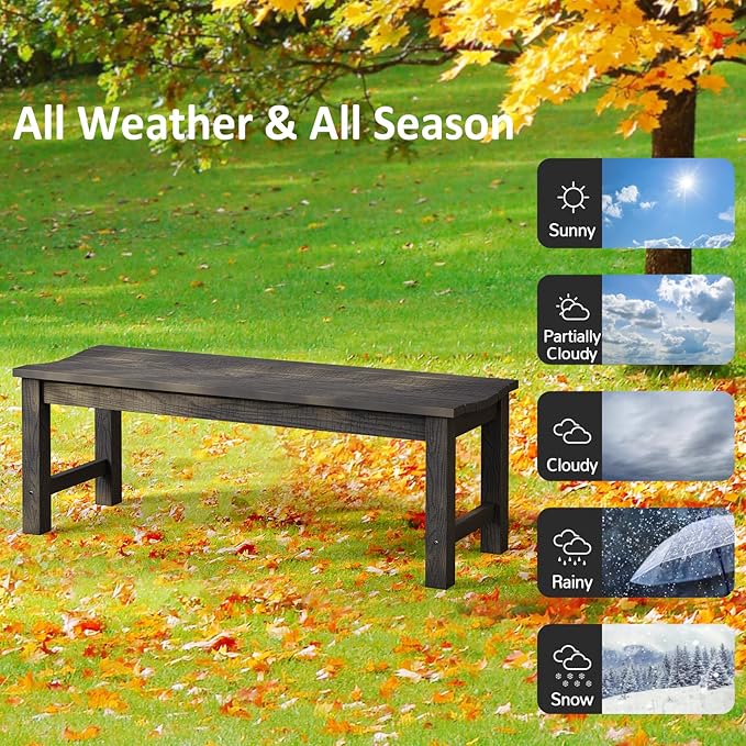Outdoor Bench, 2-Person Patio Backless Bench Holds up to 800lbs, Weatherproof Garden Bench That Never Rot and Fade, Suit for Backyard, Porch, Patio, Deck and Entryway (Black)
