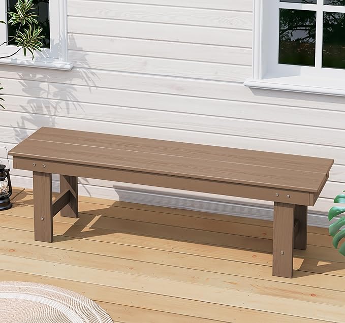 SERWALL 2-Person Outdoor Bench Backless, HDPE Outdoor Benches Weatherproof, 700 Lbs Weight Capacity, Poly Lumber Patio Furniture for Garden, Porch and Park, Brown