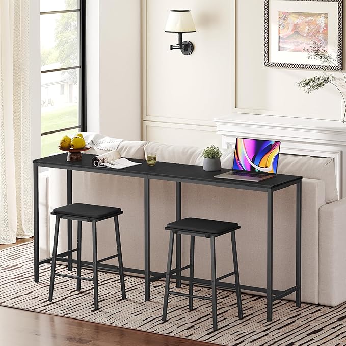 70.8" Long Bar Table, Counter Bar Height Table, High Top Table, Rectangular Hightop Bar Pub, for Kitchen, Living Room, Entryway, Black BT08BB