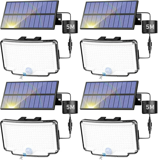 Peasur 4 Pack Solar Motion Lights Outdoor, 318 LED Solar Security Light with 3 Modes, IP65 Waterproof Powered Flood Lights for Outside Garden Patio Garage Yard Backyard