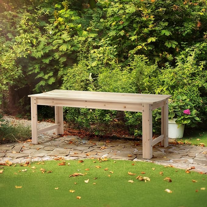 VINGLI Outdoor Wood Bench, 48" Outdoor Bench Patio Wooden Bench Garden Bench Outdoor Backless Bench for Deck Patio (Natural)