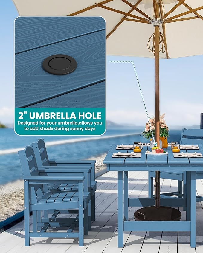 SERWALL Patio Dining Sets for 6 Person, HDPE Dining Set with 6 Armless Chairs, Blue