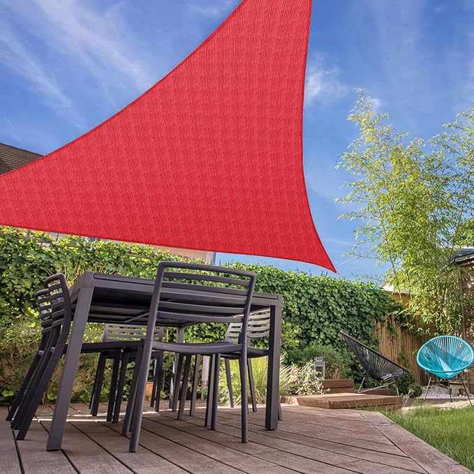 E&K Sunrise 17' x 17' x 17' Sun Shade Sail Triangle Canopy Shade Cover UV Block for Patio Backyard Garden Outdoor (Red)