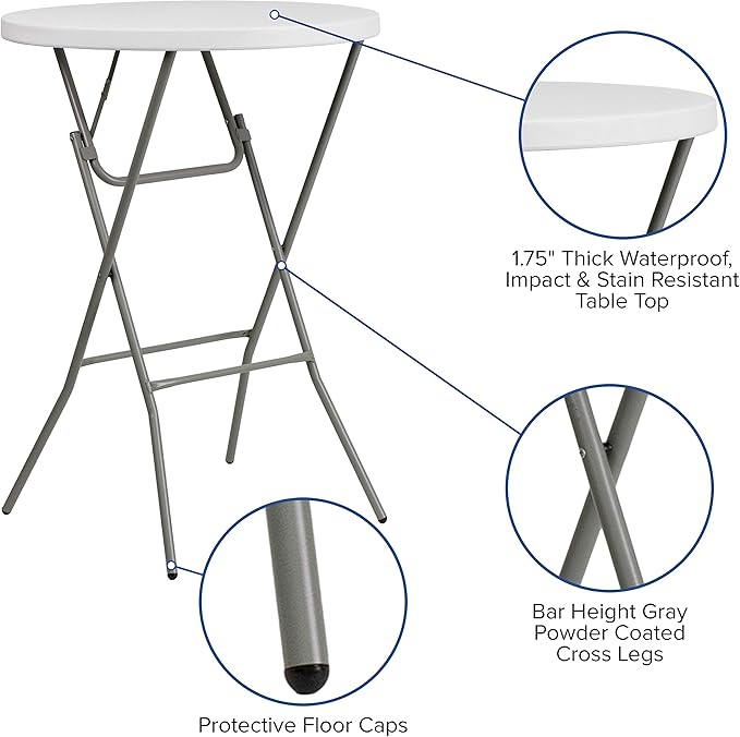 Flash Furniture 32" Round Folding Bar Height Tables for Parties and Commercial Events, Indoor/Outdoor Plastic Bar Height Folding Tables, Set of 4, White