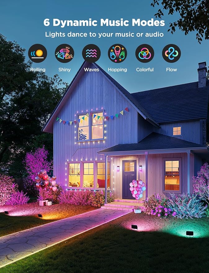 Govee Outdoor Flood Lights 2, RGBIC Warm Cold White LED Lights for Outdoor Decorations, 50 Scene Modes, Landscape Lighting, Upgraded IP66 with App Control, Wired 6 Pack