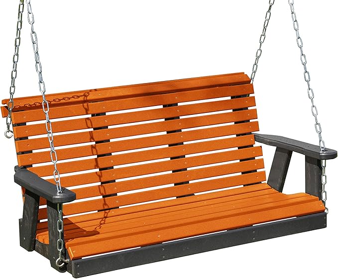 Poly Lumber Wood 4FT Porch Swing Amish Craftsmandship Made in USA HDPE with No wood fibers and 1000 lbs Limit. Stainless Steel Hardware.Signature Rollback design for Patio Outdoor Backyard Garden Park