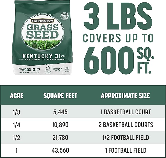 Pennington Kentucky 31 Tall Fescue Penkoted Grass Seed 3 lb, Green (Pack of 2)