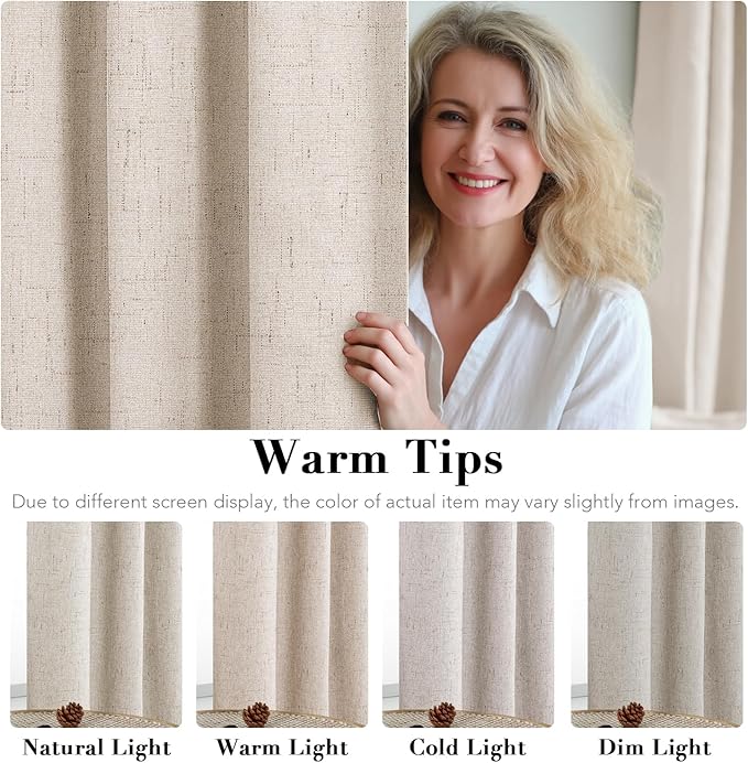 H.VERSAILTEX Linen Blackout Curtain Durable Thick Textured Linen Look 100% Blackout Patio Door Curtain Anti Rust Grommet Extra Wide Sliding Door Curtain Panel, W100 x L84 inch - Natural (Pack of 2)