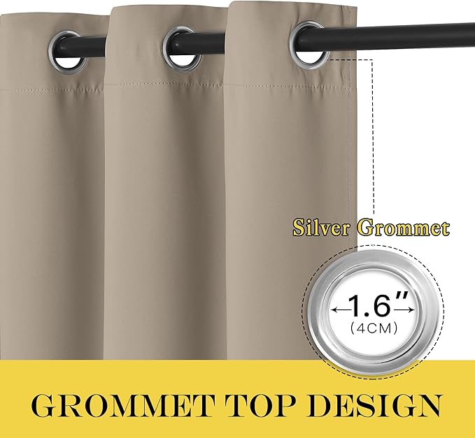 NICETOWN Kitchen Short Blackout Curtain and Drape - Thermal Insulated Solid Grommet Blackout Panel for Patio Bedroom Living Room (Single Panel, 52 inches by 45 inches, Taupe)