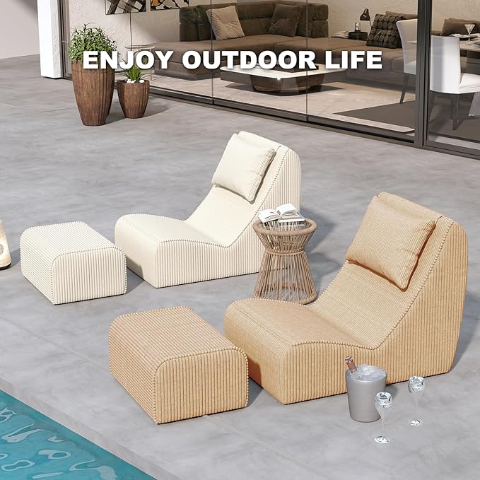 Giant Bean Bag Chair for Adults,Corduroy Chaise Lounge with Unrivaled Back Support, Detachable Neck Pillow, Comfortable Ottoman & Washable Cover for Living Room, Bedroom, Garden (Camel)