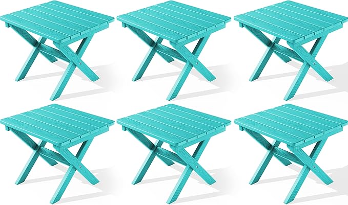 SERWALL Folding Outdoor Side Table Set of 6, Adirondack End Table, Aruba