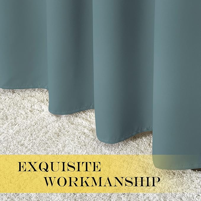 NICETOWN Blackout Greyish Blue Curtain 95 inches Long, Energy Saving Thermal Drape Grommet Sound Reducing Light Blocking Window Treatment for Bedroom, 1 Panel, W52 x L95