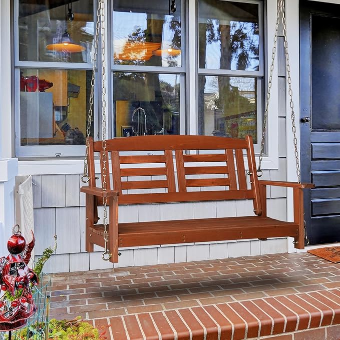 Outvita Porch Swing, 44" Swing Bench with Hanging Chains and Reclined Backrest for Deck, Garden,Yard, Balcony, Room 600lbs Capacity Fir Wood