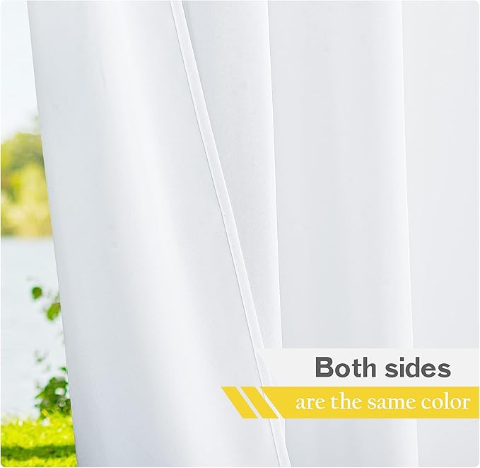 NICETOWN Canvas Outdoor Curtains for Patio Waterproof Extra Wide, Rustproof Grommet Indoor Outdoor Porch Curtains & Drapes for Gazebo/Cottage, W72 x L84 Inch, Lily White, 2 Panels