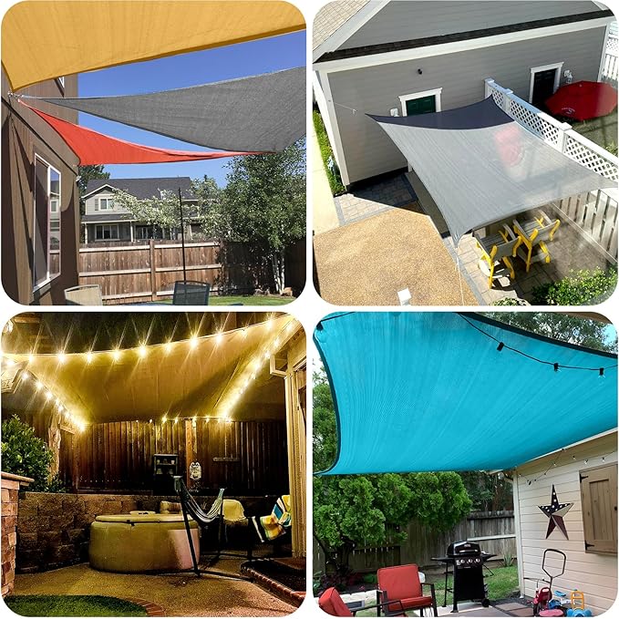 SUNLAX Sun Shade Sail 8' x 10' x 12.8' Turquoise Blue Rectangle Canopy Sail Shade Cover UV Block Permeable Sunshade Outdoor for Patio Backyard Deck Pergola (We Make Custom Size)