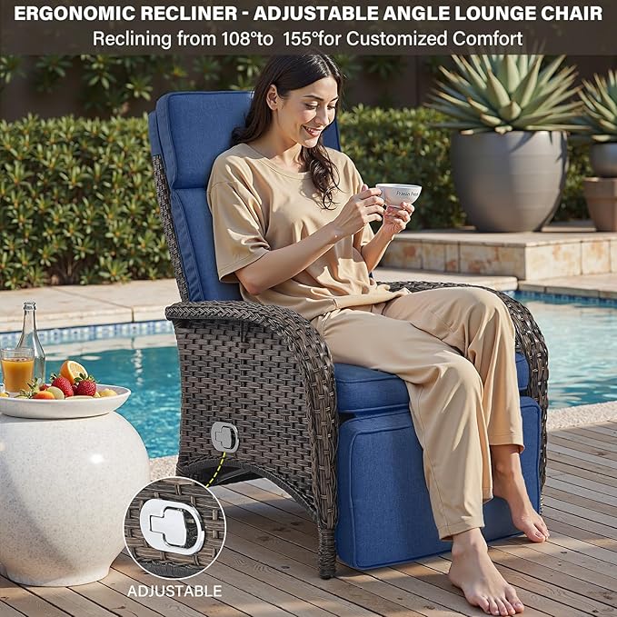 Belord 5 Piece Patio Furniture Set with Recliner Chair - Removable Outdoor Patio Couch Set, Chaise Lounge Chair Outdoor with Adjustable Backrest and Footrest for Casual Gathering Brown