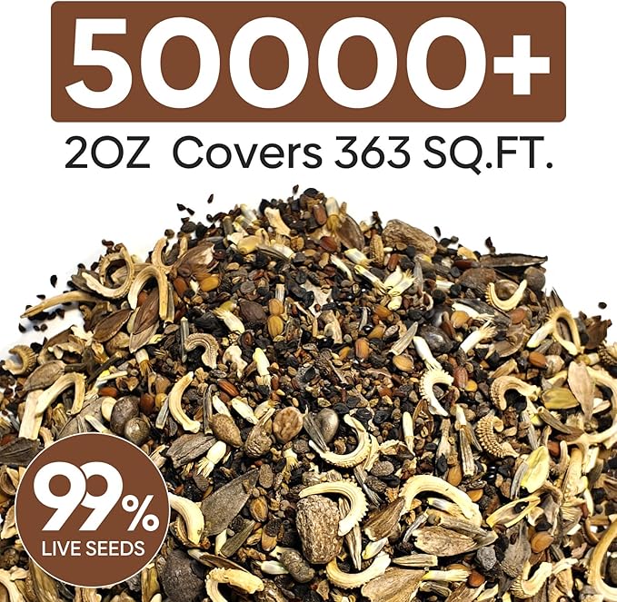 Groundio Wildflower Seeds Mix, 2 Oz, 50,000+ Seeds, 28 Varieties, Attracts Bees, Butterflies & Birds, Colorful Flowers