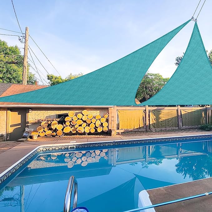 E&K Sunrise 22' x 22' x 22' Sun Shade Sail Triangle Canopy Shade Cover UV Block for Patio Backyard Garden Outdoor (Turquoise)