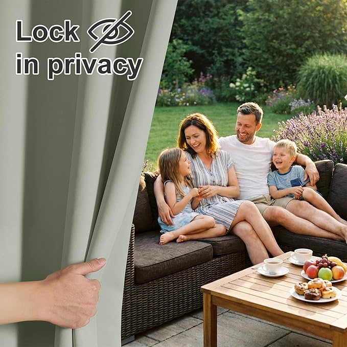 RYB HOME Outdoor Curtains for Patio Waterproof Block Sunlight Thermal Insulated Privacy Assured Thick Outside Curtains for Pergola, Deck, Gazebo, W52" x L108", Sea Green, 1 Panel
