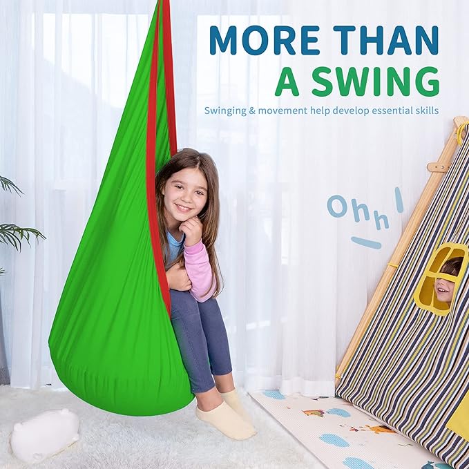 OUTREE Kids Pod Swing Seat, Cotton Child Hammock Swing Chair, Sensory Swing for Indoor and Outdoor Use, Green