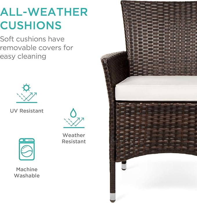 Best Choice Products 5-Piece Indoor Outdoor Wicker Dining Set Furniture for Patio, Backyard w/Square Glass Tabletop, Umbrella Cutout, 4 Chairs - Cream