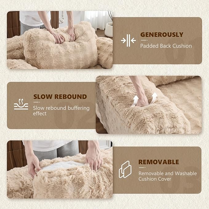 VINGLI 67.7" Oversized Chaise Lounge Chair Reading Chairs Comfy Bubble Fleece Upholstered Boneless Sofa Bed Sleeper Sofa Cloud Couches for Living Room, Bedroom, Play Room (Light Brwon)