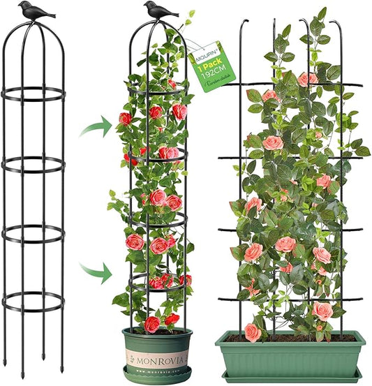 Tower Obelisk Garden Trellis for Climbing Plant，6.3FT/75.6" Rustproof Metal Potted Plant Climbing Support for Indoor Outdoor Flowers Vegetable Fruits Vines Support (1PCS)
