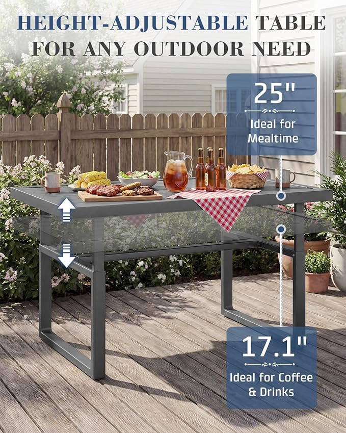 AECOJOY Aluminum Patio Furniture Set, 8 Seats Modern Outdoor Furniture with Adjustable Table, 7 Pieces Metal Conversation Sectional Sofa, Dark Gray