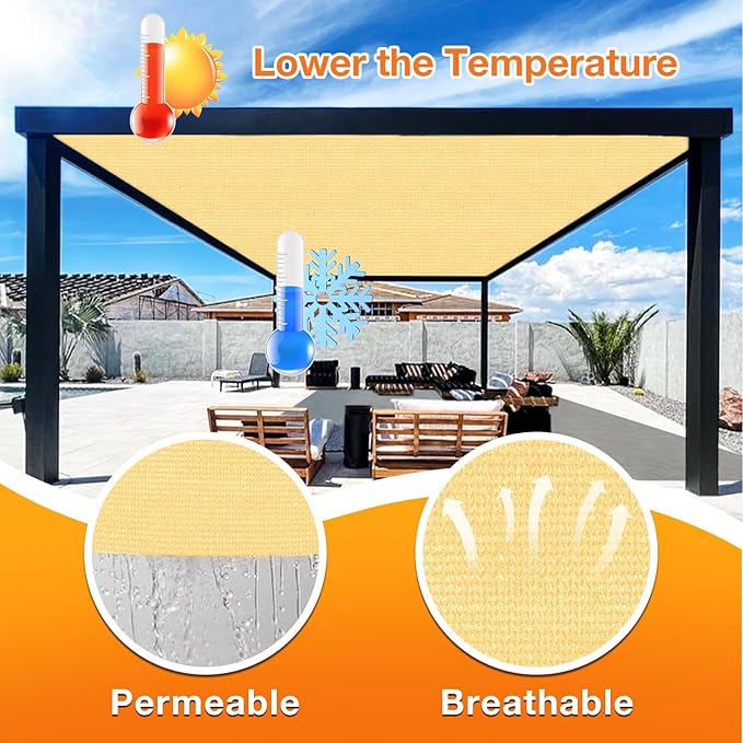 Artpuch Outdoor Pergola Shade Cover 19x20 FT Sun Shade Cloth with Grommets Sand 90% UV Protection Canopy Patio Privacy Screen (Customized Available)