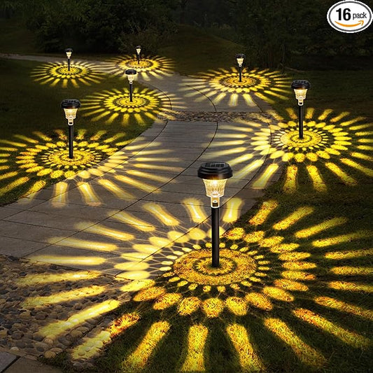 ROOR Ultra Bright Solar Pathway Lights 16 Pack, Outdoor Solar Yard Lights, Warm White, IP67 Waterproof