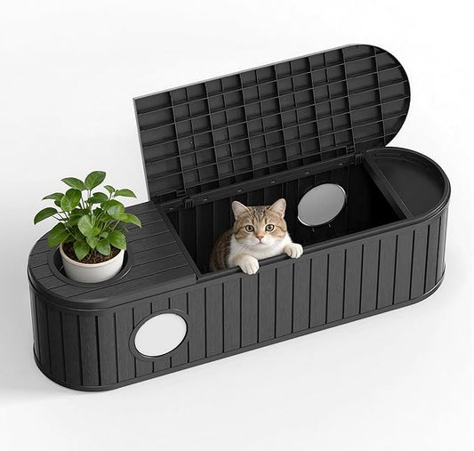 DRATO Outdoor Storage Box, Resin Deck Storage Box Waterproof Patio Storage Box for Indoor & Outdoor Use，Black