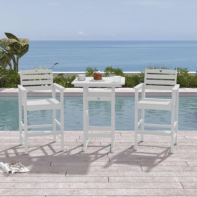 Patio Bar Table,Adirondack Chairs and Table 2 Pieces Set, Bar Height Chairs Set of 2, Outdoor Bar Stools Set,Weather-Resistant Outdoor Furniture for Deck, Balcony, Poolside Easy Assembly