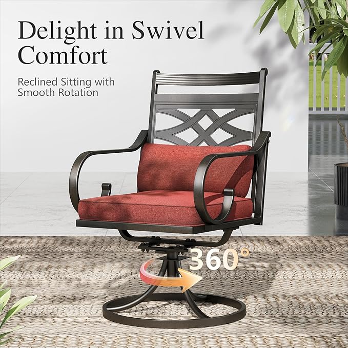 Sophia and William Swivel Outdoor Patio Dining Set for 4, Outdoor Table and Chairs, Removable Seat Cushions, Black 37" Patio Dining Table,Red