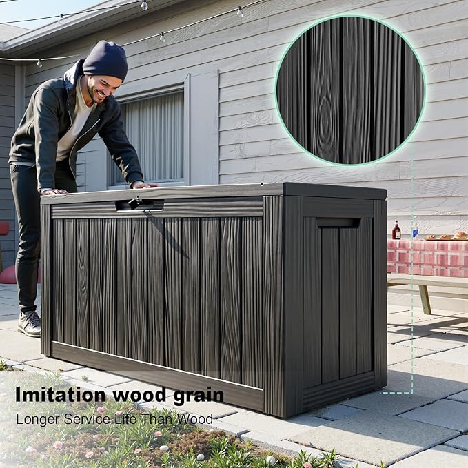 90 Gallon Waterproof Outdoor Storage Box,Resin Deck Box,Lockable Outside Storage Box Container for Patio Furniure,Garden,Tools (90 Gallon,Black)