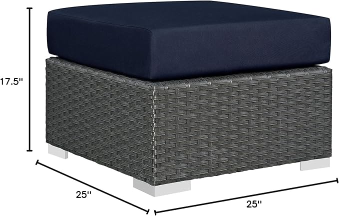 Modway Sojourn Wicker Rattan Outdoor Patio Sunbrella Fabric Ottoman in Canvas Navy