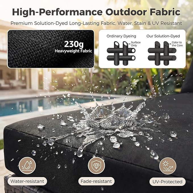 NICESOUL 7 Piece Outdoor Patio Sectional Furniture Set with Firepit Natural Gas/Propane, 29.3'' High-Back Comfy Conversations for Outside, Oversized Wide Wicker Couches, 2 Color Cushion Black & Gray