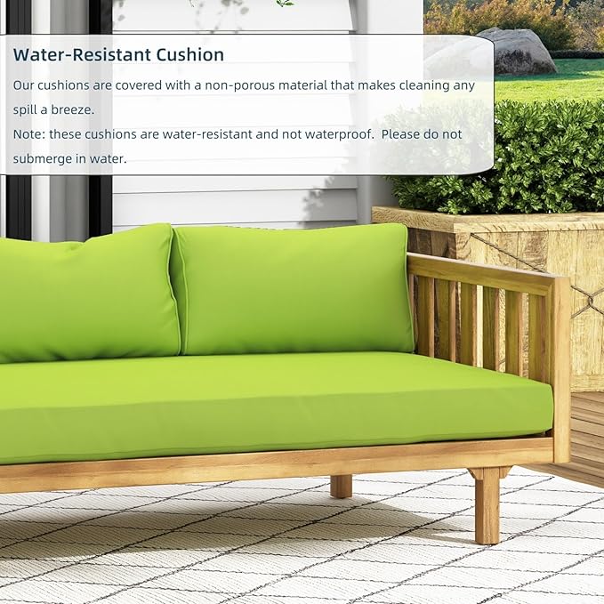 Merax Solid Acacia Wood Couch Chaise Lounge Chair Indoor, 3 Seater Daybed Sofa Couches with Cushions & Pillow, Heavy Frame Day Bed for Living Room, Office, Outdoor, Balcony, Patio, Water Resistant