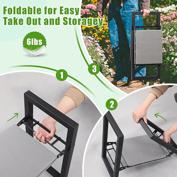 Garden Kneeler and Seat, 12.7" Wide Folding Heavy Duty Gardening Bench with Handles for Kneeling and Seat, Multifunctional Kneeler Stool for Women Seniors,Relieve Knee Back Pain,Gardening Tools Gifts