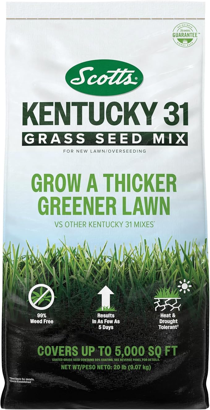 Scotts Kentucky 31 Grass Seed Mix - Premium Lawn Grass Seed, Covers Up to 5,000 sq. ft., 20 lb