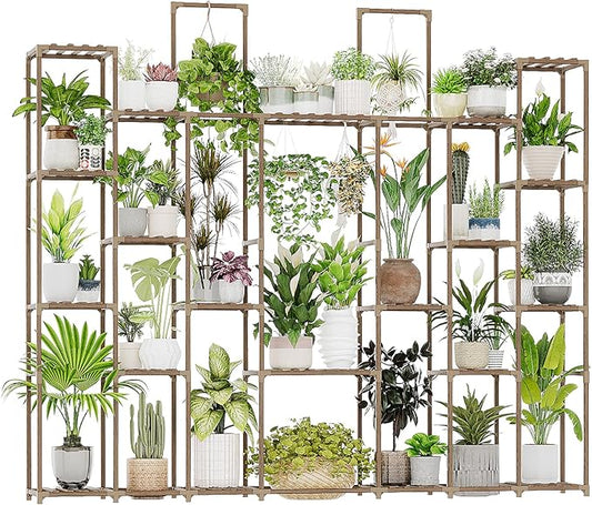 Bamworld Plant Shelf Indoor 30 Pots Large Plant Shelf Wide Tall Outdoor Plant Holder Wood for Multiple Plants Plant Rack for Living Room Garden Balcony Flower