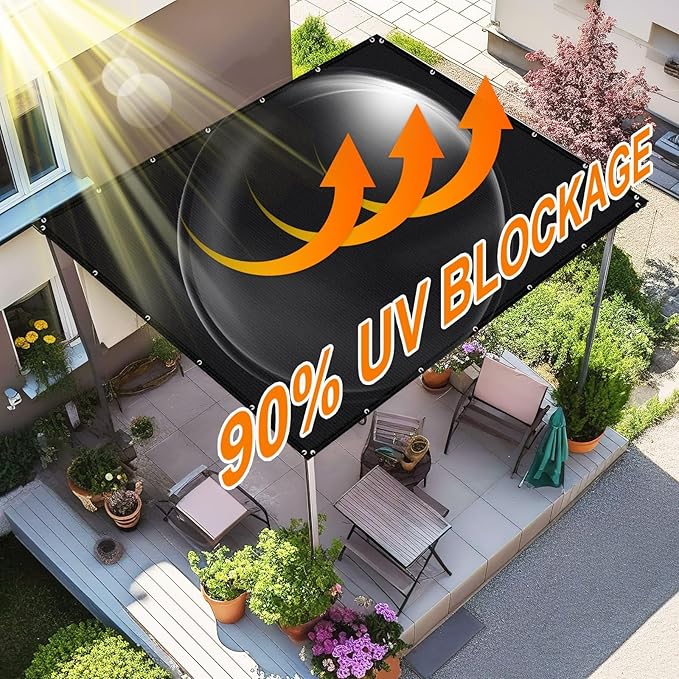Artpuch 90% Sun Shade Cloth, 10 x 12 FT Pergola Shade Cover Canopy with Grommets, Sun Screen Fabric Tarp for Patio, Outdoor, Garden, Backyard, Black