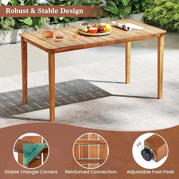 Tangkula 5 Piece Patio Dining Set for 4, Outdoor Solid Wood Rectangle Table Set with Cushioned Armrest Chairs,for Deck, Poolside, Outside and Lawn