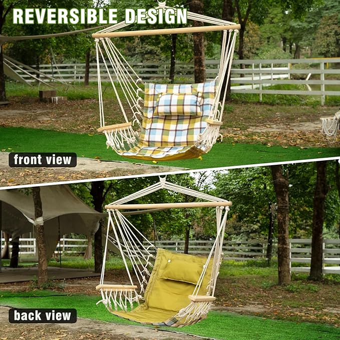 Backyard Expressions Reversible Hanging Rope Swing - Max 275 Lbs - Wooden Spreader Bar - for Any Indoor or Outdoor Spaces