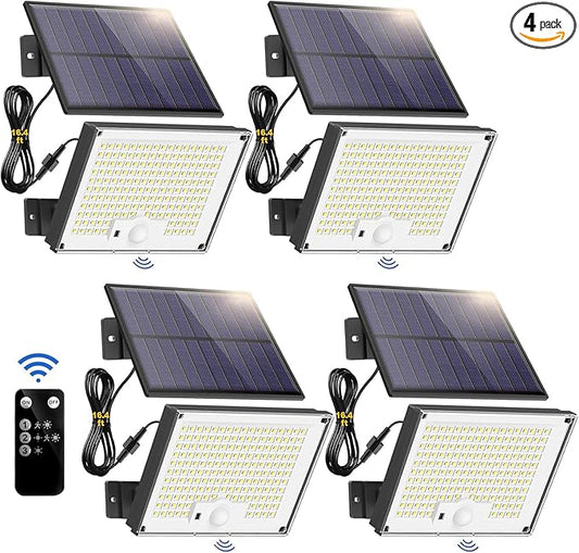 Outdoor Solar Lights, Split Solar Motion Sensor Outdoor Lights with Remote Control, IP65 Waterproof Solar Lights, 172LED 3Modes Solar Flood Lights for Yard,Patio,Garden,Garage, 4 Pack