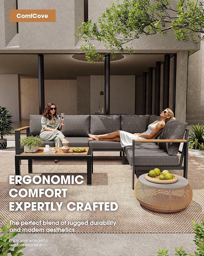 Aluminum Outdoor Patio Furniture Set 8 Seats, Outdoor Sectional Corner Sofa, Patio Conversation Set with Coffee Table & Washable Cushions, Furniture Set for Porch, Balcony, Deck, Graphite