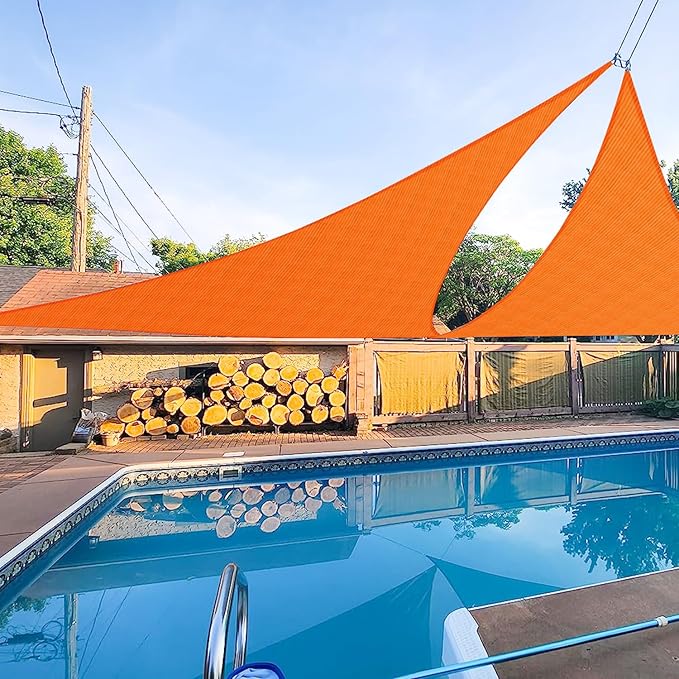 E&K Sunrise 26' x 26' x 26' Sun Shade Sail Triangle Canopy Shade Cover UV Block for Patio Backyard Garden Outdoor (Orange)