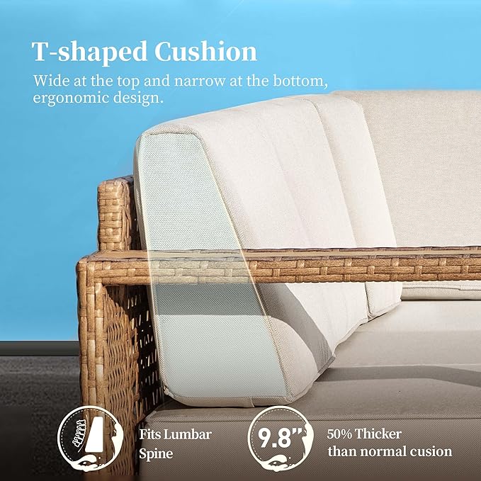 L Shaped Patio Furniture,Outdoor Rattan Wicker Sectional Sofa with 10''Ultra-Thick Cushions,All Weather Patio Conversation Set for Lawn Garden Backyard,Beige