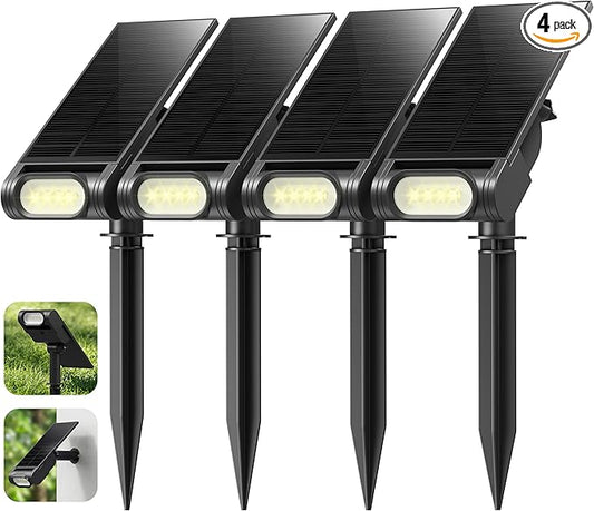 EZVALO Solar Spot Lights Outdoor IP67 Waterproof, Adjustable Solar Landscape Lights, 3 Lighting Modes Solar Spotlights for Outside Yard Garden Plant Trees Pathway Flag (Warm White-4Pack)